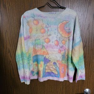 Misslook Peter Max Style Sweater! Size Large Gorgeous Pastel Colors!